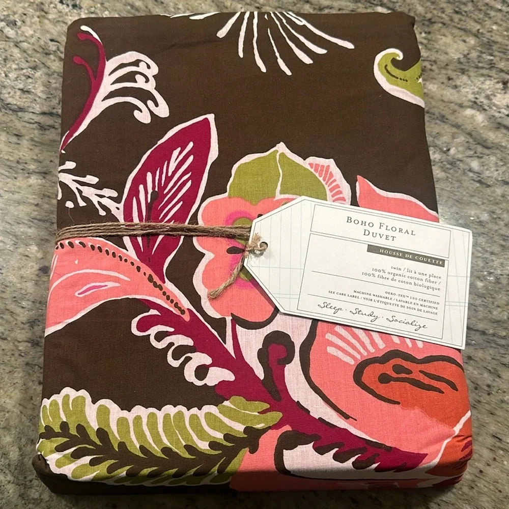 New Pottery Barn Dorm Boho Floral Twin Duvet Organic Cotton OEKO TEX Certified - Picture 2 of 6